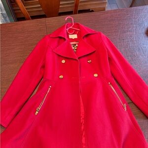 Laundry By Shelli Segal Red Trench Coat with Gold Accents